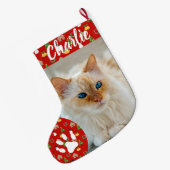 Personalized Simple Paw Pet Photo Monogram Name Grote Kerstsok (Achterkant (Hangend))