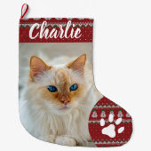 Personalized Simple Paw Pet Photo Monogram Name Grote Kerstsok (Voorkant)