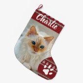 Personalized Simple Paw Pet Photo Monogram Name Grote Kerstsok (Voorkant (Hangend))