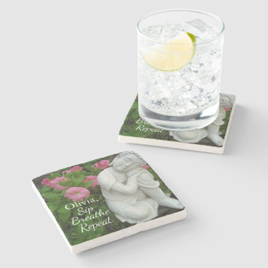 Personalized Sip Breathe Repeat Buddha Zen – Name Stenen Onderzetter (Zijkant)