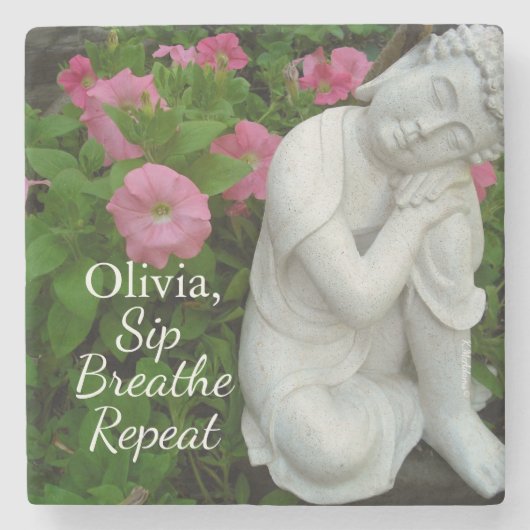Personalized Sip Breathe Repeat Buddha Zen – Name Stenen Onderzetter (Voorkant)