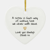 Personalized Sister Gold Heart Keepsake Keramisch Ornament (Voorkant)