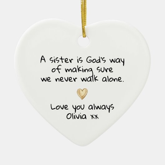 Personalized Sister Gold Heart Keepsake Keramisch Ornament (Voorkant)