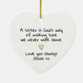 Personalized Sister Gold Heart Keepsake Keramisch Ornament (Achterkant)