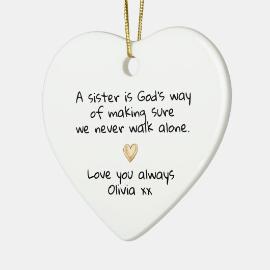 Personalized Sister Gold Heart Keepsake Keramisch Ornament (Links)