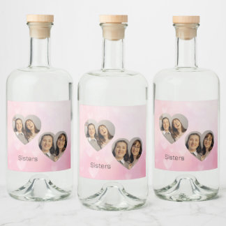 Personalized Sisters Heart-Shaped Photo Label Likeurfles Etiket