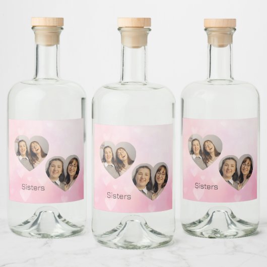 Personalized Sisters Heart-Shaped Photo Label Likeurfles Etiket (Flessen)