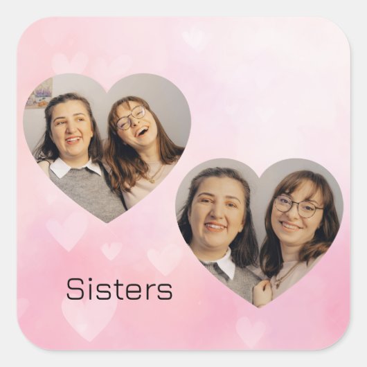 Personalized Sisters Heart-Shaped Photo Sticker (Voorkant)