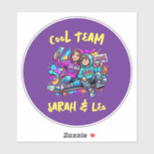 Personalized Skater Mom and Son Graffiti Art Round Sticker (Vel)