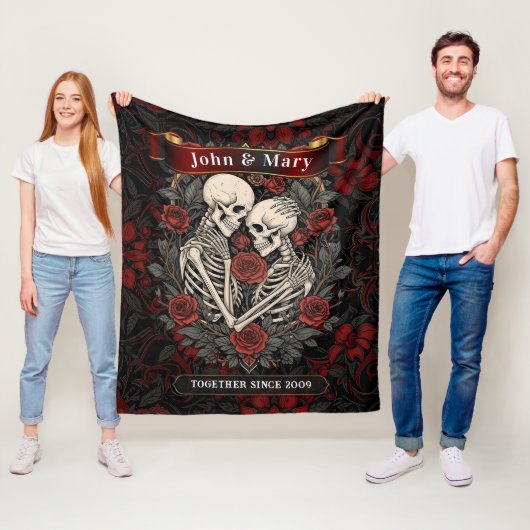Personalized Skeleton Lovers Blanket | Gothic Wedd Fleece Deken (In situ)