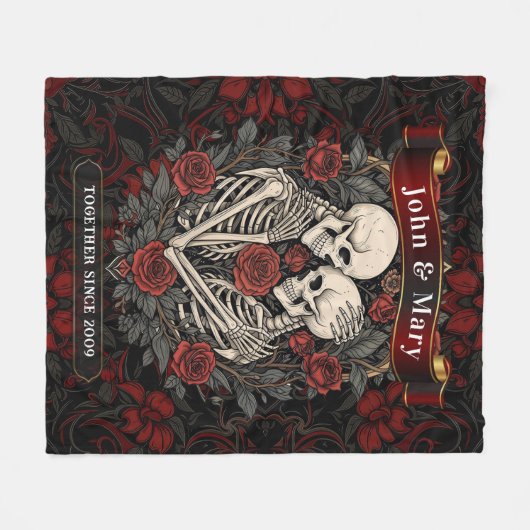 Personalized Skeleton Lovers Blanket | Gothic Wedd Fleece Deken (Voorkant (Horizontaal))