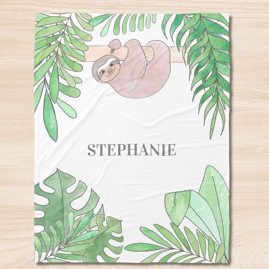 Personalized Sloth Girl Baby Blanket Fleece Deken