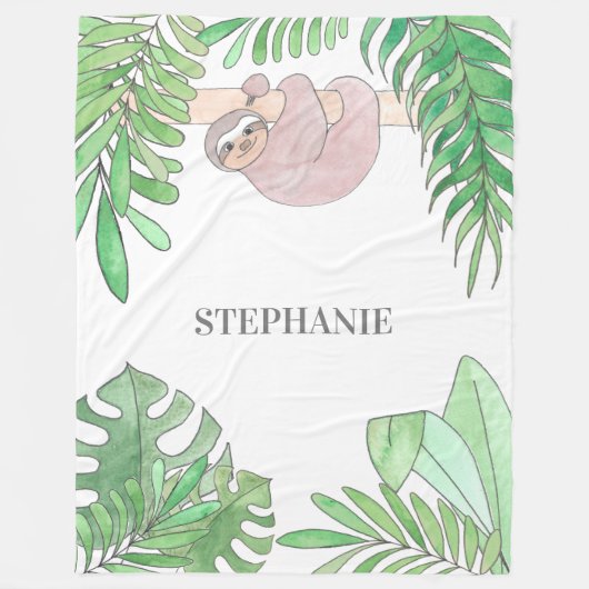 Personalized Sloth Girl Baby Blanket Fleece Deken (Voorkant)