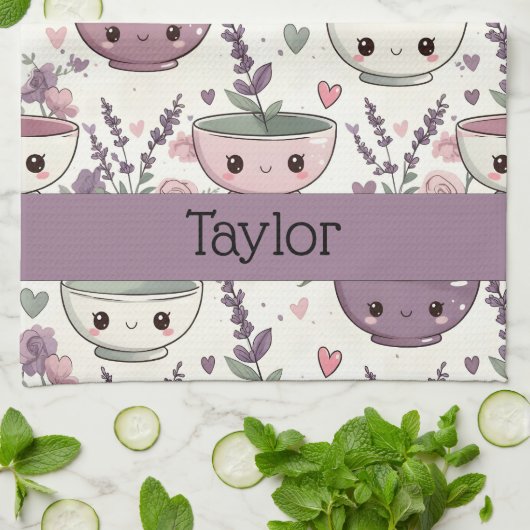 Personalized Smiling Floral Print Theedoek (Gevouwen)