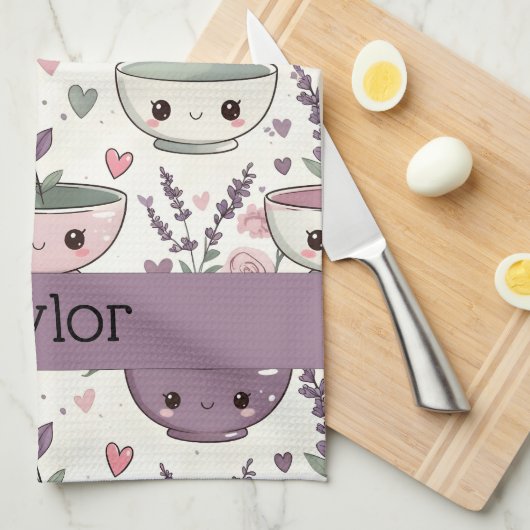 Personalized Smiling Floral Print Theedoek (Quarter Fold)