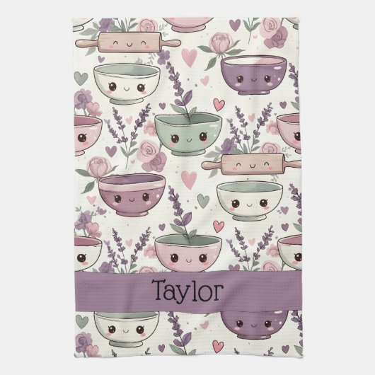 Personalized Smiling Floral Print Theedoek (Verticaal)