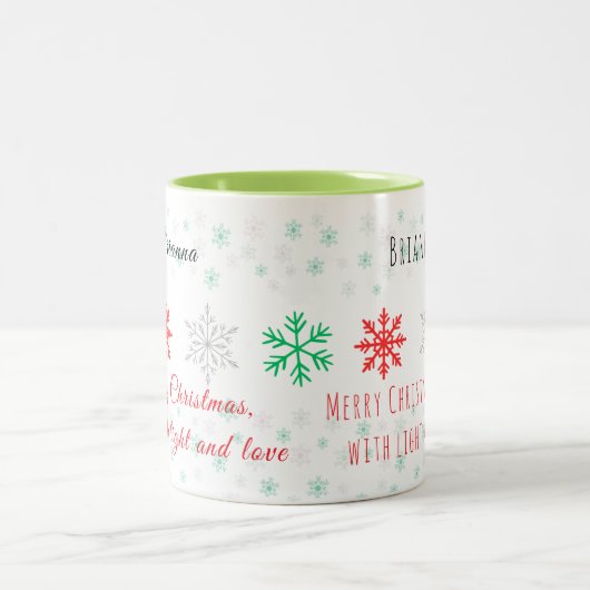 Personalized Snowflake Christmas Tweekleurige Koffiemok (Center)