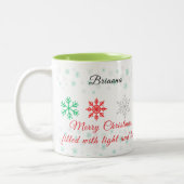 Personalized Snowflake Christmas Tweekleurige Koffiemok (Links)
