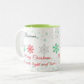 Personalized Snowflake Christmas Tweekleurige Koffiemok (Voorkant links)