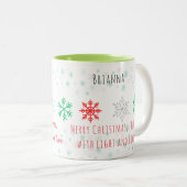 Personalized Snowflake Christmas Tweekleurige Koffiemok (Voorkant rechts)