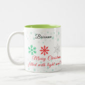 Personalized Snowflake Christmas Tweekleurige Koffiemok (Links)