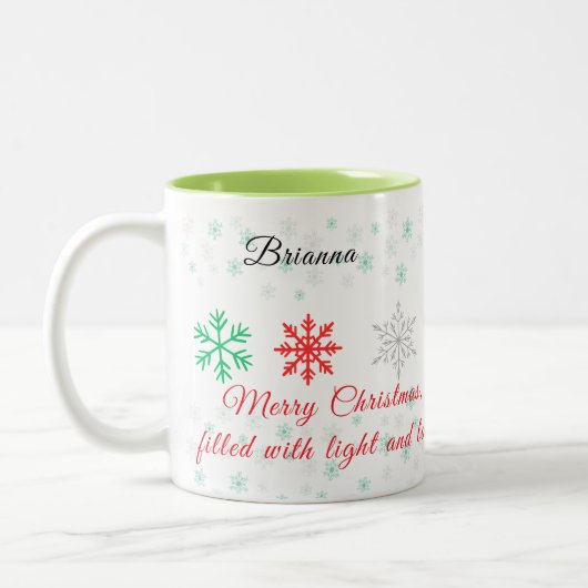 Personalized Snowflake Christmas Tweekleurige Koffiemok (Links)