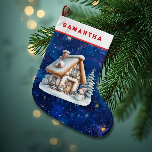 Personalized Snowman & Cabin Christmas Stocking  Grote Kerstsok