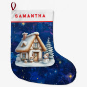 Personalized Snowman & Cabin Christmas Stocking  Grote Kerstsok (Voorkant)