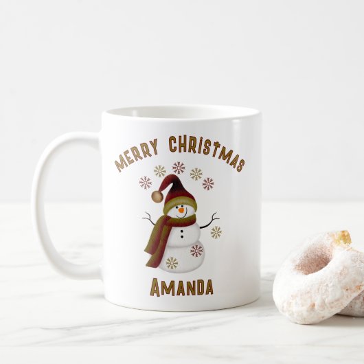 Personalized Snowman Christmas Koffiemok (Met donut)