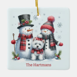 Personalized Snowman Couple with Westie Ornament