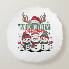 Personalized Snowman Trio Round Pillow  Rond Kussen