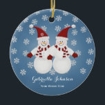 Personalized Snowman Twins Ornament<br><div class="desc">2 Cute Snowman wearing a top hat and scarf. Add a name and message.</div>