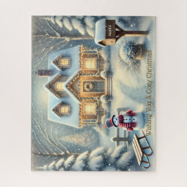 Personalized Snowy Christmas Cottage Mailbox Legpuzzel