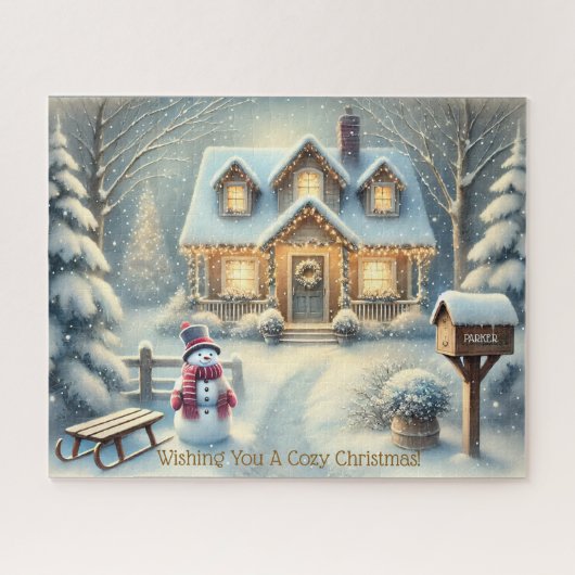 Personalized Snowy Christmas Cottage Mailbox Legpuzzel (Horizontaal)