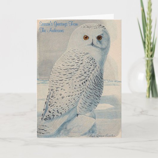 Personalized Snowy Owl Christmas Card Feestdagen Kaart (Voorkant)