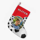 Personalized Soccer Ball Football Boy Photo Kleine Kerstsok (Voorkant (Hangend))