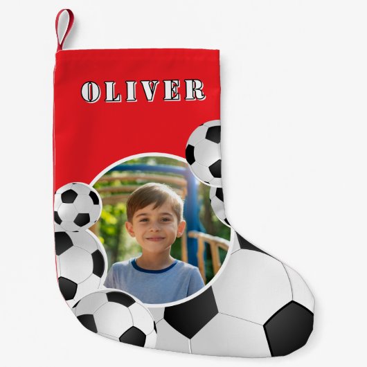 Personalized Soccer Ball Football Boy Photo Kleine Kerstsok (Voorkant)