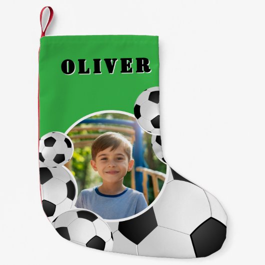 Personalized Soccer Ball Football Boy Photo Kleine Kerstsok (Voorkant)