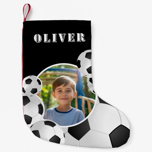 Personalized Soccer Ball Football Boy Photo Kleine Kerstsok (Voorkant)