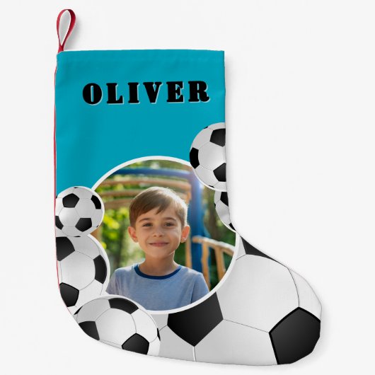Personalized Soccer Ball Football Boy Photo Kleine Kerstsok (Voorkant)