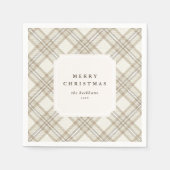 Personalized Soft Beige Gingham Merry Christmas Servet (Voorkant)