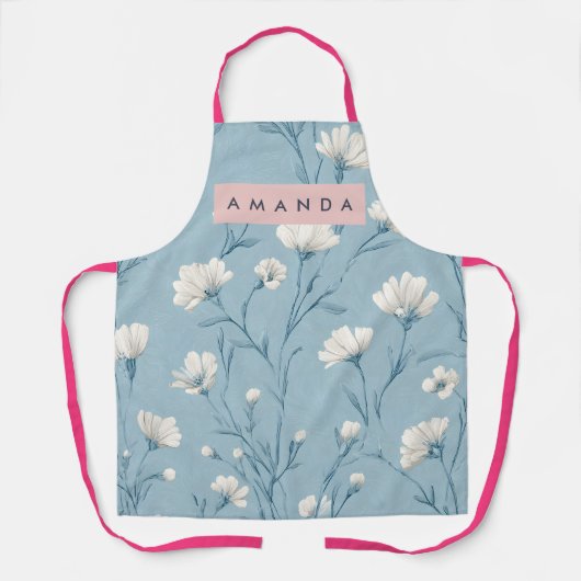 Personalized Soft Blue Wildflower Botanical Style Schort (Voorkant)