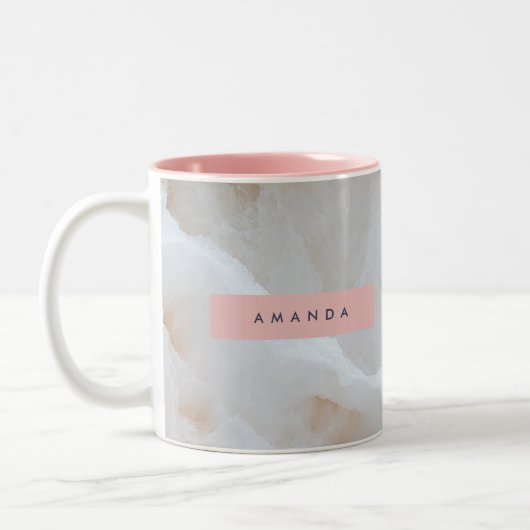 Personalized Soft Cream Onyx Marble Texture Tweekleurige Koffiemok (Links)