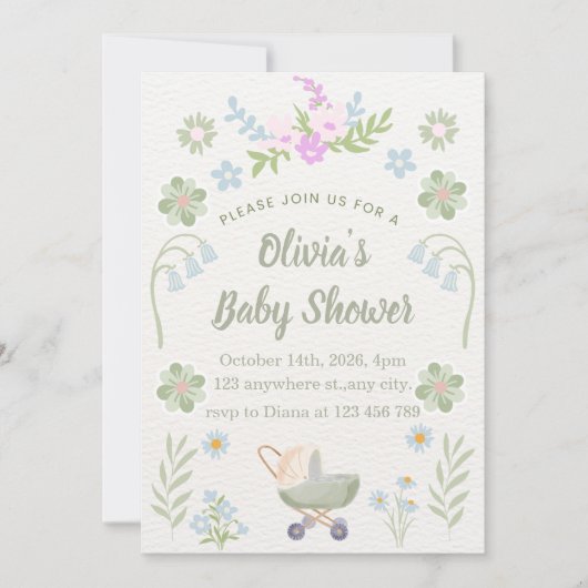 Personalized Soft Floral Baby Shower Kaart (Voorkant)