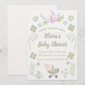 Personalized Soft Floral Baby Shower Kaart (Voorkant / Achterkant)