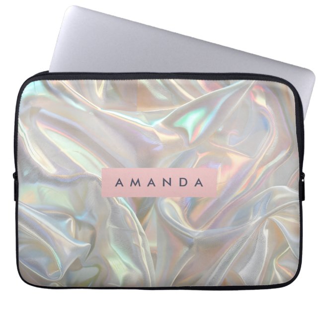 Personalized Soft Iridescent Pearl Shimmer Laptop Sleeve (Voorkant)