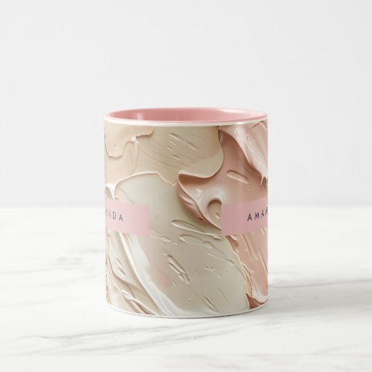 Personalized Soft Neutral Paint Texture  Tweekleurige Koffiemok (Center)