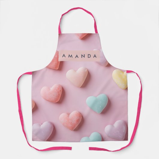 Personalized Soft Pastel Candy Heart Schort (Voorkant)