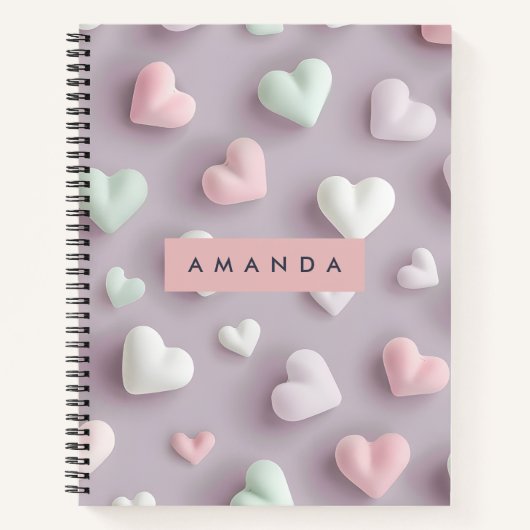 Personalized Soft Pastel Candy Hearts Notitieboek (Voorkant)