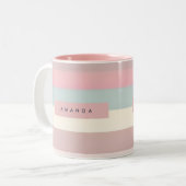 Personalized Soft Pastel Rainbow Stripes Tweekleurige Koffiemok (Voorkant links)